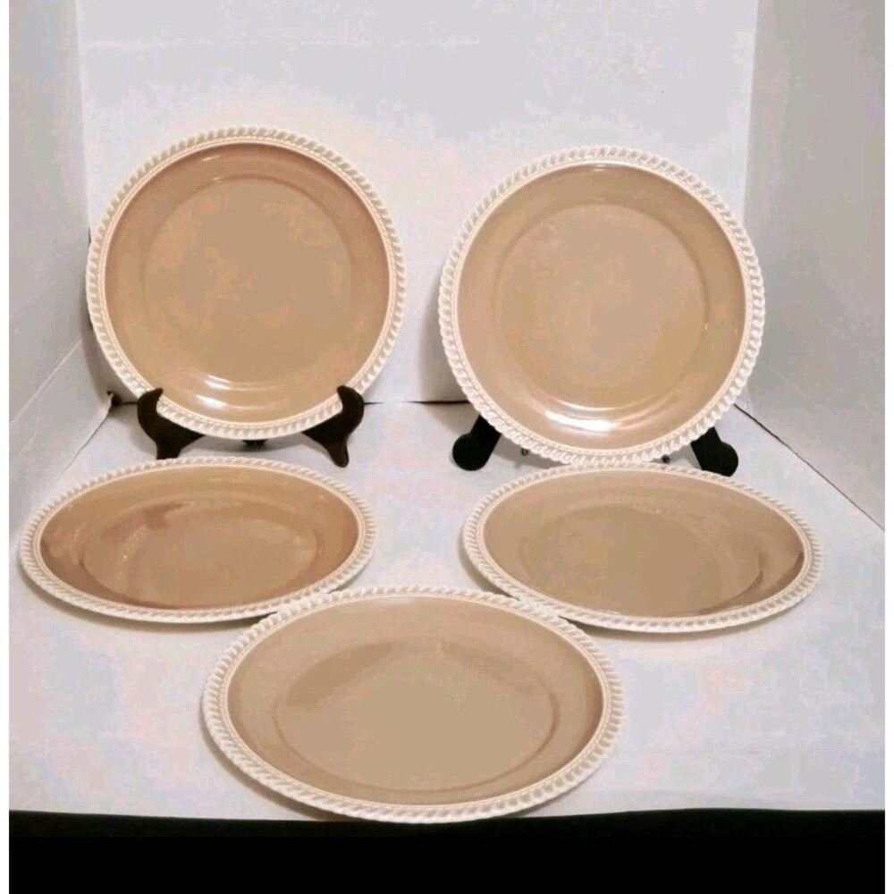 Harkerware Chesterton Beige Tan Plates Medium Lunch Plate 5 Pc Lot 9.25" Vtg